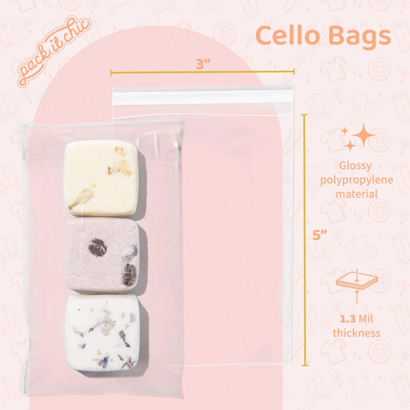 Pack It Chic - 3    X 5    (200 Pack) Clear Resealable Cello Poly Bags - Fits 3X5 Prints & Photos - Self Seal - Image 2
